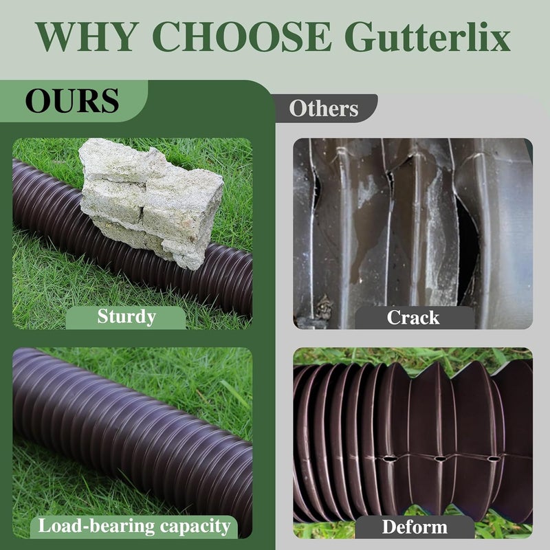 Gutterlix 3 Pack Flexible Gutter Downspout Extensions Extendable from 21" to 67", Downspout Extender Comes with Adapters, Thickened Down spout Drain Extension for Rainwater Drainage(Brown) - Image 2
